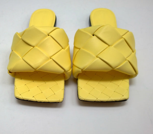 Bottega Veneta BV Lido Leather Slide Sandals in Lemonade Pale Yellow