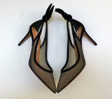 Aquazzura Bow Tie 85 Black Suede and Mesh Bow Heels