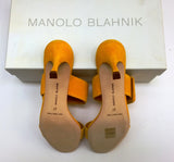 Manolo Blahnik Gable 70 Buckle Slides in Bright Yellow Suede Sandals Heels