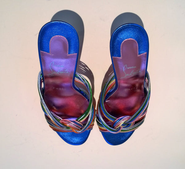 Christian Louboutin Multitaski 70 Metallic Multicolor Leather Mules Sandals
