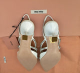 Miu Miu White Patent Slingback Heels with Rhinestones and Bow