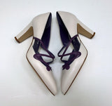 Manolo Blahnik Husnu 90 Cream Grey Leather Cutout Block Heels