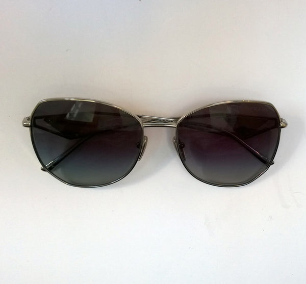 Prada Oversized Geometric Sunglasses in Silver with Triangle Logo Sides