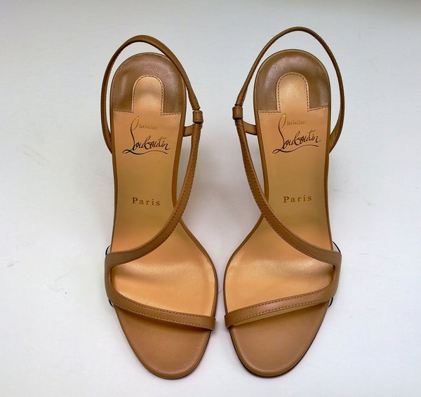 Christian Louboutin Rosalie 100 Warm Beige Nude Leather Sandals Slingback Heels