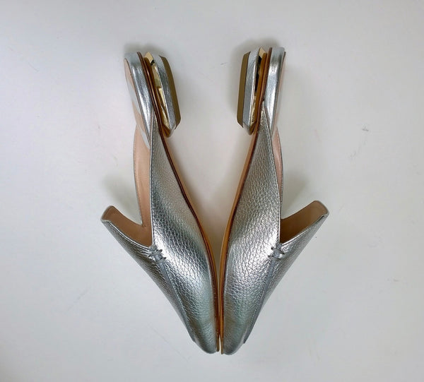 Nicholas Kirkwood Beya Slipper in Silver Leather Flats Slides