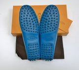 Tod's Double T Loafers in Quilted Blue Suede and Leather Silver Flats Gommino Driving Shoes