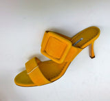 Manolo Blahnik Gable 70 Buckle Slides in Bright Yellow Suede Sandals Heels