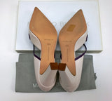 Manolo Blahnik Husnu 90 Cream Grey Leather Cutout Block Heels