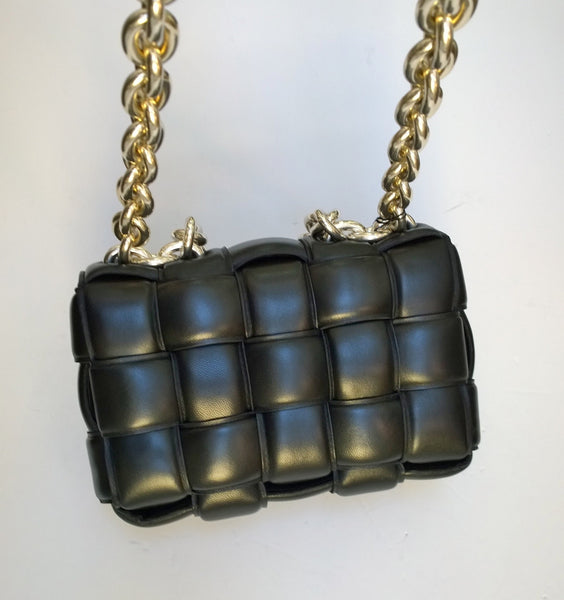 Bottega Veneta Casette Silver Chain Black Leather Bag