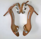 Aquazzura Maxi Tequila 75 Warm Nude Leather Rhinestone Sandals Pink Heels