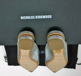 Nicholas Kirkwood Beya Slipper in Silver Leather Flats Slides