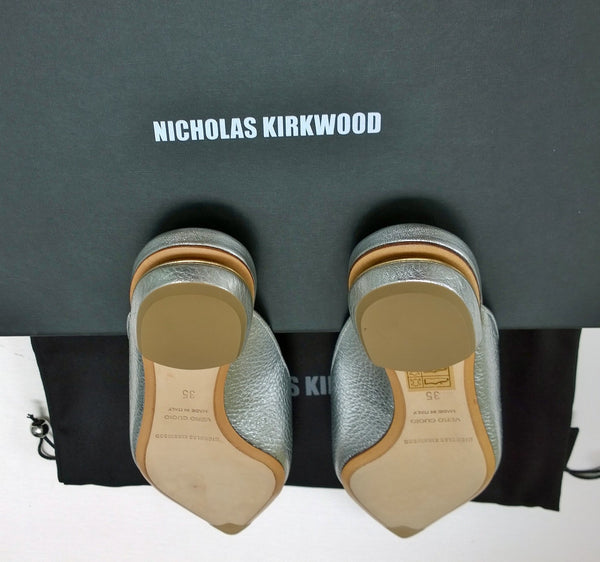 Nicholas Kirkwood Beya Slipper in Silver Leather Flats Slides