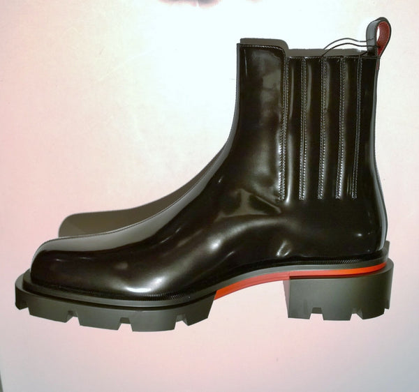Christian Louboutin Cheney Walk Black Patent Lug Sole Ankle Boots