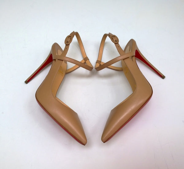 Christian Louboutin Jenlove 100 Blush Warm Beige Nude Ankle Strap Heels