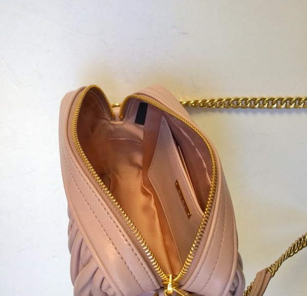 Miu Miu Matelasse Dusty Pink Mauve Leather Camera Bag with Gold Tone Chain