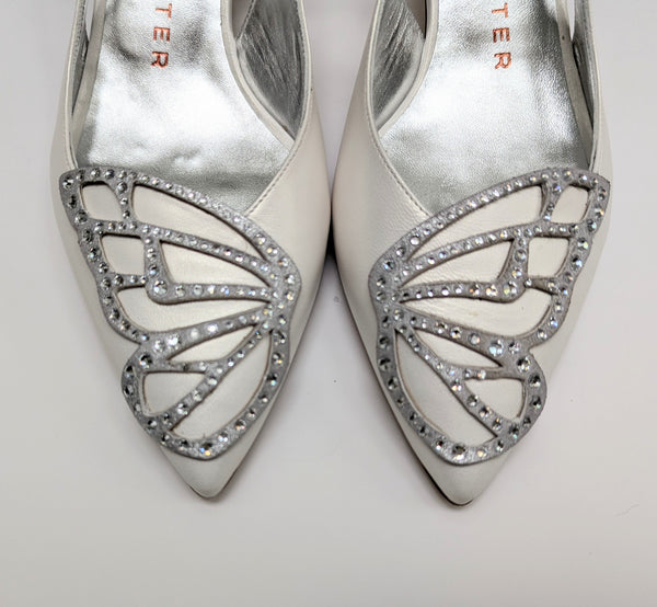 Sophia Webster Butterfly Low Pump White Leather Slingback Block Heels New in Box Wifey for Lifey