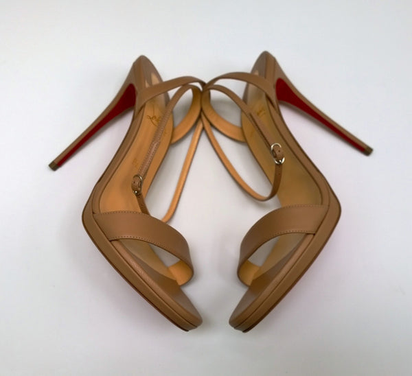 Christian Louboutin Loubi Queen 120 Nude Leather Platform Sandals Loubiqueen Heels