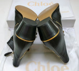 Chloé Susanna Black Leather Ankle Gold Studs Buckle Boots Studded New in Box