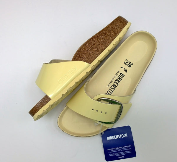 Birkenstock Madrid Big Buckle Butter Slides High Shine Sandals Narrow Fit