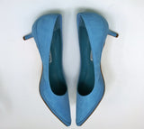 Manolo Blahnik Axidiaso 50 Light Blue Leather and Suede Kitten Heels