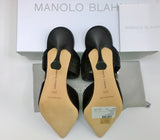 Manolo Blahnik Maidugura 90 Black Satin Rhinestone Buckle Heels Mules