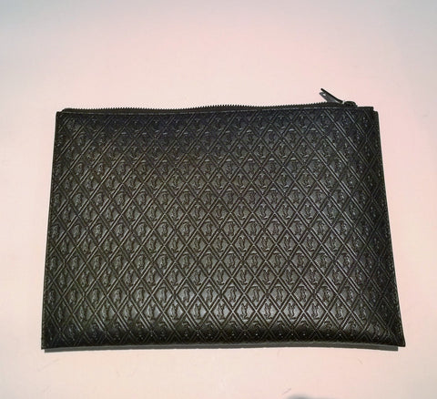 Saint Laurent YSL Allmono Logo Print Pouch Clutch iPad Case in Black Leather