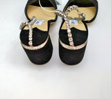 Jimmy Choo Saeda 85 Black Suede Sandals with Rhinestones Ankle Strap New Heels