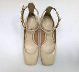 Valentino Garavani Tango 60 Ankle Strap Block Heels in Cream Patent Leather.