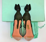 Aquazzura Bow Tie 85 Black Suede and Mesh Bow Heels