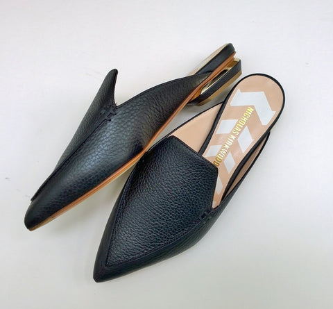 Nicholas Kirkwood Beya Black Leather Slipper Slides Flat Shoes