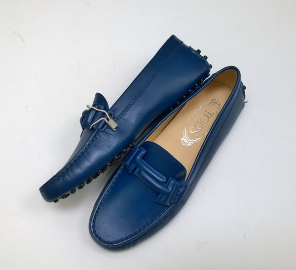 Tod's Gommino Blue Leather Driving Shoes Loafers Double T Flats