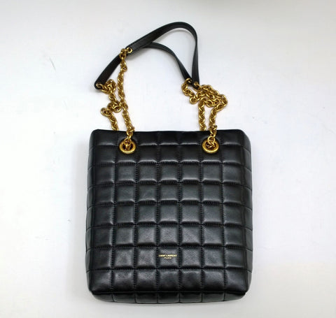 Saint Laurent Square Quilted Small Tote with Gold Tone Chain Bag New with Box