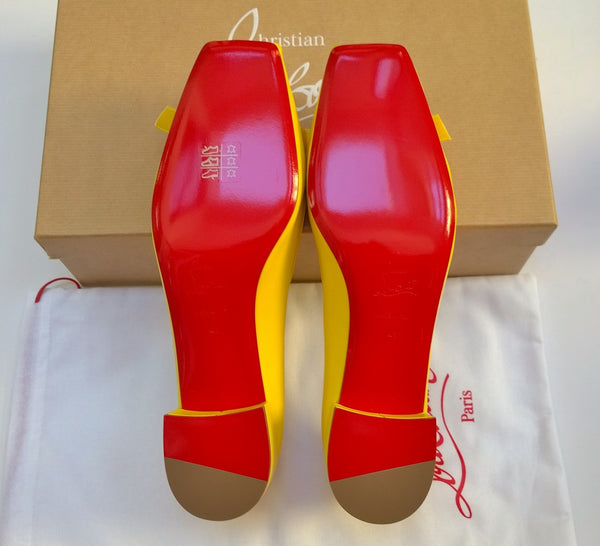 Christian Louboutin Mamaflirt 30 Ballerina Block Heel Pumps in Yellow Leather