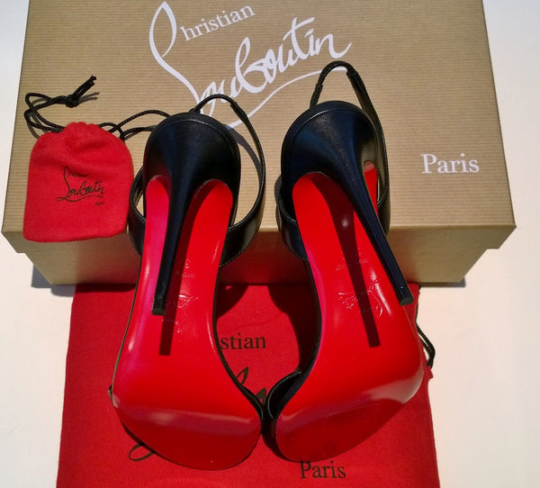 Christian Louboutin O Marylin 100 Black Leather Slingback Sandals New in Box Heels