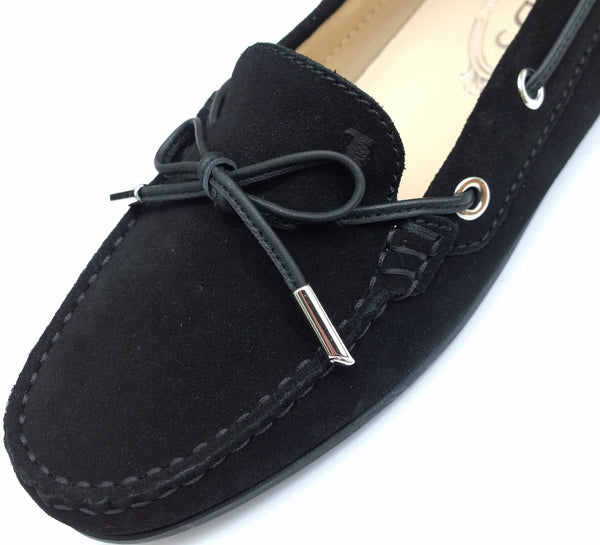 Tod's Gommino Bow Loafers in Black Suede Flats Driving Shoes