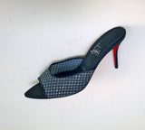 Christian Louboutin Apostropha 85 Strass Net Dark Blue Rhinestones Mules Sandals Heels