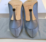 Manolo Blahnik Grey Satin Hangisi Rhinestone Buckle Heels New in Box Shoes