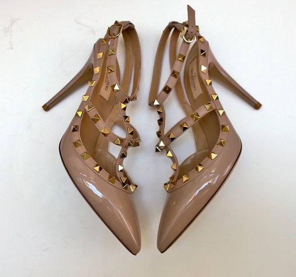 Valentino Garavani Rockstud 100 Poudre Nude Patent Heels