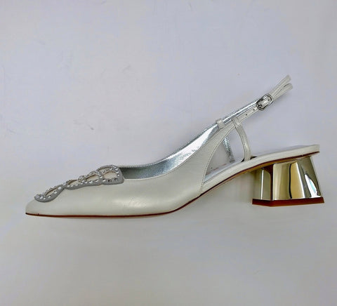 Sophia Webster Butterfly Low Pump White Leather Slingback Block Heels New in Box Wifey for Lifey