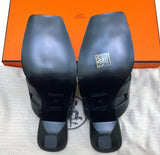 Hermes Hanna 55 Black Leather Slides Sandals New in Box