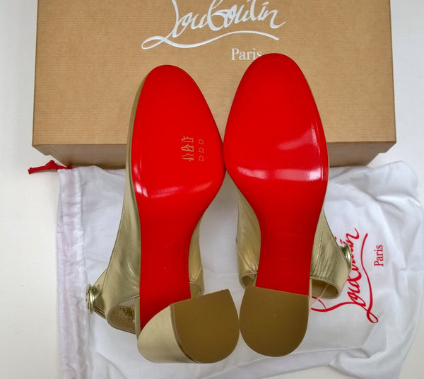 Christian Louboutin Miss Sab 85 Metallic Gold Ankle Straps Heels