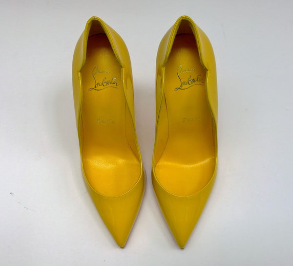 Christian Louboutin Hot Chick 100 in Bright Yellow Patent Leather Heels Shoes