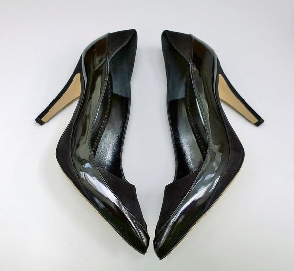 Manolo Blahnik Rasida 105 Black Patent and Suede Heels