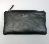 Prada Padded Black Soft Leather Partitioned Clutch Pouch