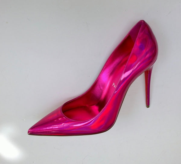 Christian Louboutin Kate 100 Patent Psychic Metallic Pink Heels Fuchsia Shoes Fuxia