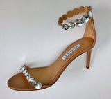 Aquazzura Maxi Tequila 75 Warm Nude Leather Rhinestone Sandals Pink Heels