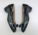 Ferragamo Vara Black Patent Block Heels Bow Shoes in C Width New in Box