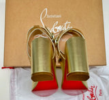 Christian Louboutin Miss Sab 85 Metallic Gold Ankle Straps Heels