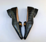 Tom Ford Whitney Black Leather Croc Embossed Block Heel Loafers Flats