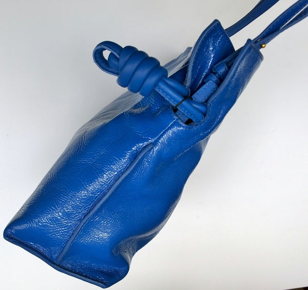 Loewe Flamenco Medium Blue Patent Leather Bag Crossbody Strap Clutch Handbag New